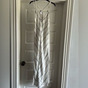 Sigrid Olsen Cream Maxi Dress with Gray Diagonal Stripes